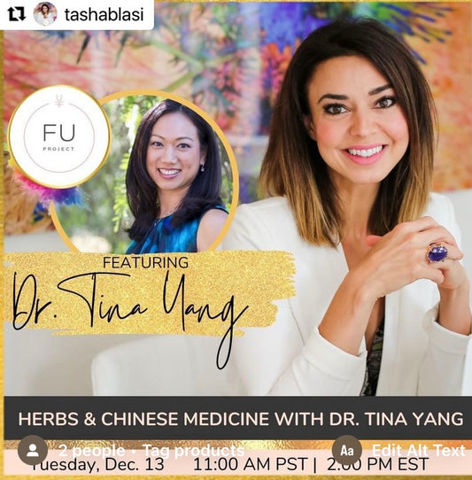 Dr. Tina Yang's Upcoming IG live with Tasha Blasi on Tuesday, December 13th @ 11 am PST